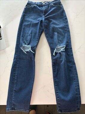 Women's Dark Blue Distressed Knee Jeans BY 7 FOR ALL MANKIND